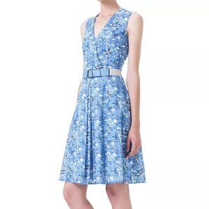 Akris Chefchaouen Print Shirt Dress Pleated Blue Geometric Squares Buildings 4